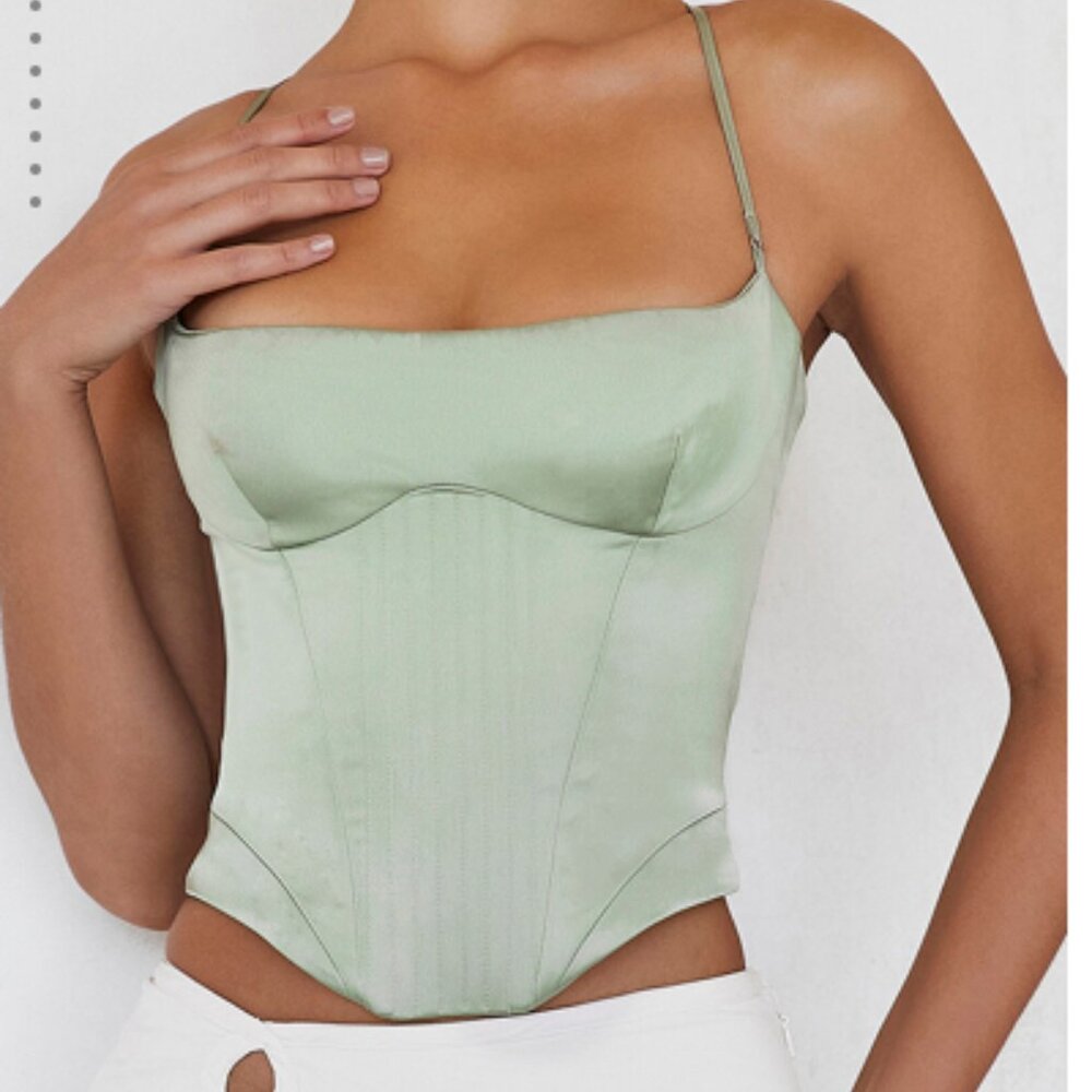 Mistress Rocks 'FRACTURE' Sage Satin Corset
